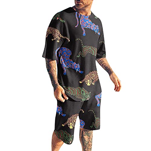 QWUVEDS Conjunto deportivo para hombre, conjunto de verano de 2 piezas, camisetas y pantalones cortos de manga corta, elegante conjunto de sudaderas casuales para hombre, traje casual para verano,