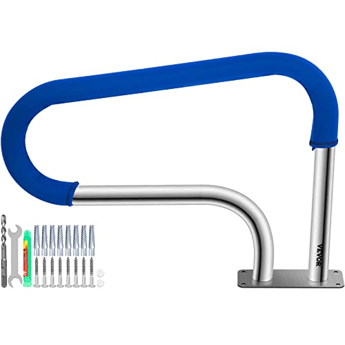 Image of VEVOR Pool Handrail, 32 x 22.5 Swimming Pool Stair Rail, 304 Stainless Steel Stair Pool Hand Rail Rated 375lbs Load Capacity, Pool Rail with Quick Mount Base Plate, and Complete Mounting Accessories