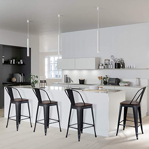 Aklaus Bar Stools Set Of 4,24 Inch Counter Height Bar Stools With Back,Farmhouse Bar Stools High Back Chairs With Larger Seat & Removable Backs,Metal Barstools,Matte Black Bar Stool #TOP3
