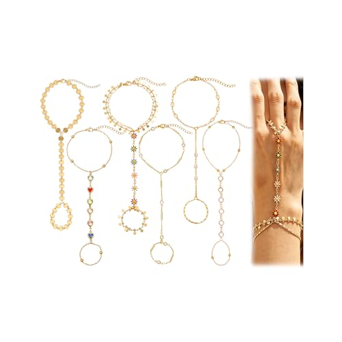 COLOYAN 6Pcs Gold Hand Chain Bracelets Finger Ring Bracelet for Women by COLOYAN - Used condition - US$11.13