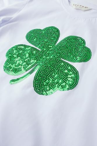 Girls' St. Patrick's Day T-Shirt, Pink with Green Sequin Shamrock, Short Sleeve3