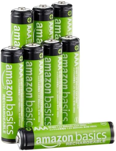 Amazon Basics 8er-Pack wiederaufladbare AAA-NiMH-Leistungsbatterien, 800 mAh, 1,2 V, bis zu 1000x aufladbar, vorgeladen