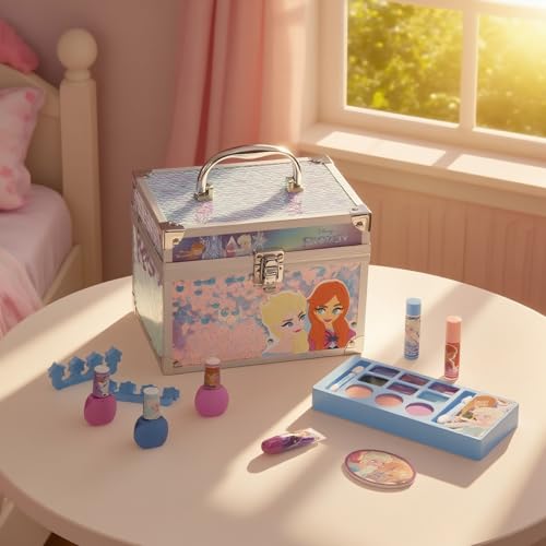 Disney Frozen Train Case Kosmetik-Makeup-Set mit Lipgloss, Augenschimmer, Pinsel, Nagellack, Zubehör und mehr! Für Mädchen ab 3 Jahren, ideal für Partys von Townley Girl