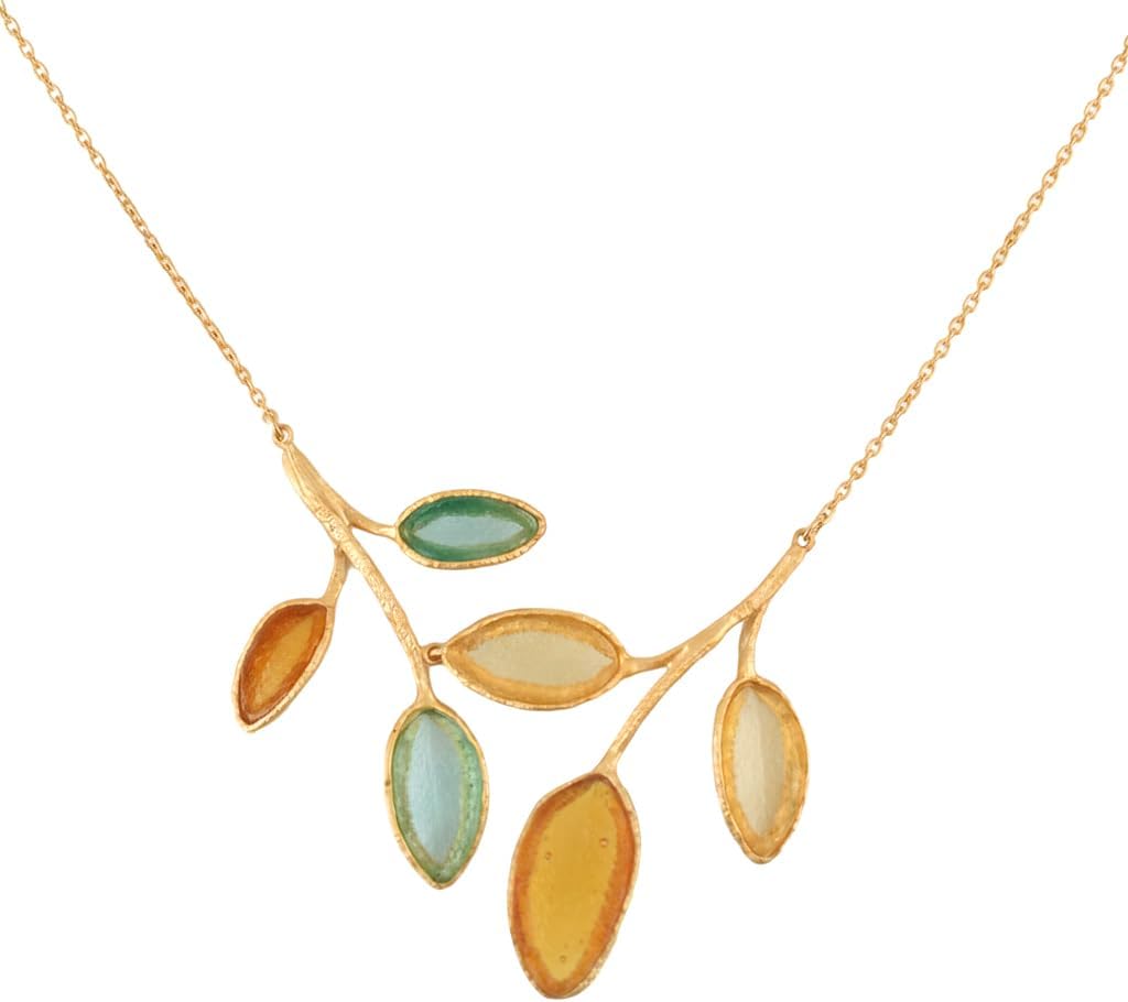 American Handmade Cast Artisan Glass & Gold-Plated Autumn Leaves Necklace