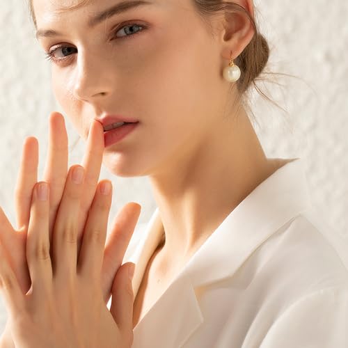 OwMell Elegant 925 Sterling Silver Pearl Drop Earrings Dangle Stud Gold Plated Earrings for Women Large Size 12mm3