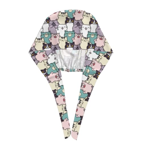 Image of Working Cap Scrub Cap with Sweatband Adjustable Unisex Women Tie Back Hat Nurse Surgical Caps