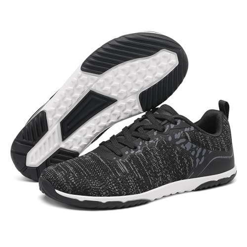 Dannto Women’s Wide Toe Box Barefoot Shoes Zero Drop Minimalist Trail Running Sneakers Lightweight Non-Slip Breathable Walking Shoes Black Size 8.5