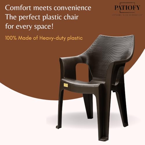 Image of Patiofy Plastic Chair for Home & Outdoor Use | Heavy Duty Comfortable Chair with Strong Legs | Stackable, Easy to Clean | Suitable for Living Room, Balcony, Patio Pack of 2 (Oxford Brown)