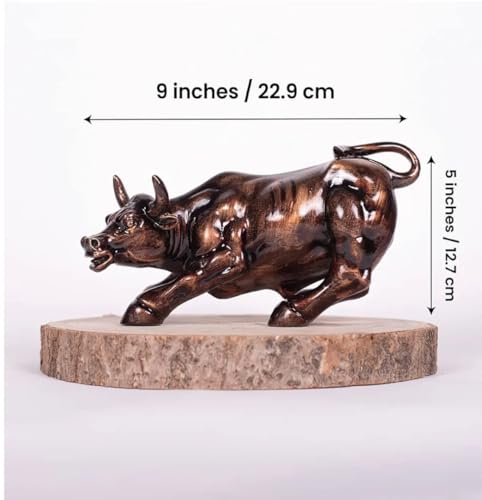 Image of UAG Exports Charging Bull Showpiece - 9 Inches | Durable Polyresin Build | Stock Market Bull Idol for Office Desk, Living Room, Home, & Workstation | Business Success Gift Item - Rustic Copper Finish