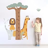 Yovkky Kids Height Chart Tree Wall Decals Stickers, Woodland Lion Giraffe Elephant Toddler Baby Growth Measurement Nursery Decor, Forest Animals Home Decorations Bedroom Playroom Art
