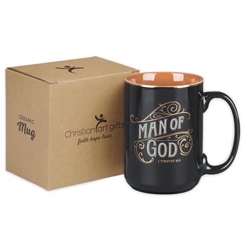 Christian Art Gifts Large Ceramic Inspirational Scripture Coffee & Tea Mug for Men: Man of God Encouraging Bible Verse, Sturdy Golden, Non-toxic Novelty Hot/Cold Beverage Cup, Black & Brown, 14 oz. by Christian Art Gifts - Used condition - Image 5
