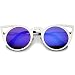 zeroUV - Womens Laser Cut Open Metal Mirror Lens Round Cat Eye Sunglasses 48mm (Silver / Blue Mirror)