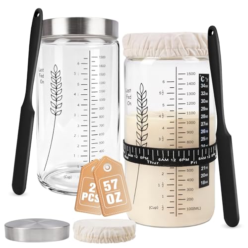 Rakovar Premium Sourdough Starter Jar Kit, 57oz Large Capacity Sourdough Jar, Sourdough Bread Starter Kit for Perfect Sour Dough Bread (Black, 2 Pack)