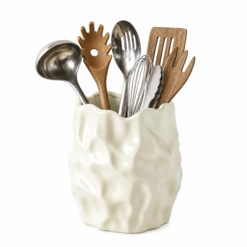 XBPFFXL Ceramic Utensil Holder, 6 Inch, Cream White, for Countertop & Decor