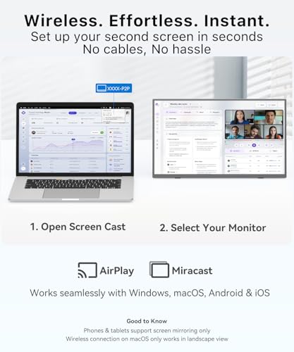 Image of MAGICRAVEN Wireless Portable Monitor for Laptop, 15.6 inch Portable Monitor with Battery-1080P FHD Second Screen for Home & Office, AirPlay & Miracast Casting, No Cables or Drivers Needed