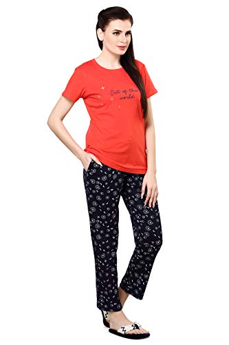 Image of Evolove Women's Cotton Round Neck Short SleevesNight Suit Set /Top Pyjama Set Super Soft Comfortable (Nightsuit-Round-HS-4)