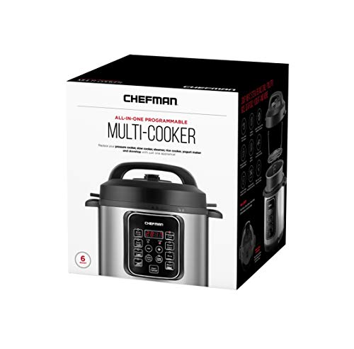 Image of Chefman 6 Quart Electric Multicooker, Cook Slow, Rice-Cooker, Food Steamer, Saute, Yogurt, Soup /Broth Maker, Makes Meals in Minutes, 14 Presets, Stainless Steel