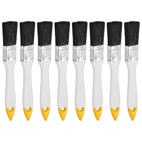 sourcing map 8pcs Paint Brush 1 Inch Flat Painting Brushes Chip Paint Brushes with White/Yellow PP Handle for DIY Art Painting Furniture Cabinet Wall Door Trim