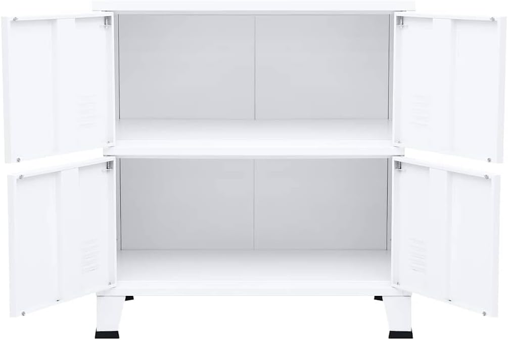 White Industrial Storage Chest, Steel & Plastic, 29.5x15.7x31.5 in, Ventilated Design for Bedroom Storage, Living Room, Office, 44 lbs Capacity