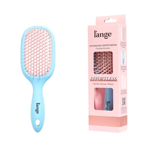 LANGE HAIR Detangling Vented Brush | Flexible Bristles for Wet or Dry Hair | Gentle Glide to Reduce Breakage | Ergonomic Shower Brush | Great for All Hair Types & Sensitive Scalps (Blue)