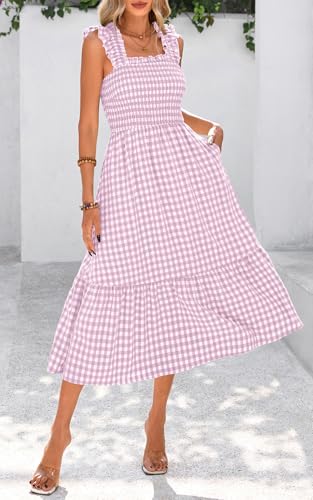 Image of PRETTYGARDEN Women's Summer Dress Casual Ruffle Strap Gingham Midi Sundress