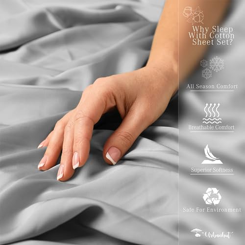 URBANHUT 800 Thread Count Egyptian Cotton Twin Size Damask Striped Sheets Set (4 Pc) - Ultra Soft & Smooth, Thick & Crisp Sateen Weave Twin Bedsheets, Fits Upto 16" Mattress - Silver Grey