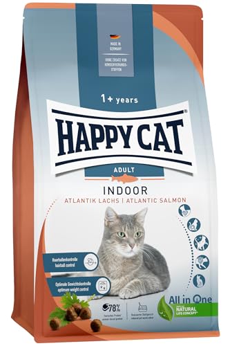 Happy Cat 70587 - Indoor Adult Atlantik Lachs - Katzen-Trockenfutter Für Ausgewachsene Katzen Und Kater - 300 G Inhalt