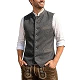 Didadihu Oktoberfest Weste Trachtenweste Herren Trachten Gilet Elegant mit Stehkragen Taschen Knopfleiste für Wiesn Party Fest,# Hellgrau,S
