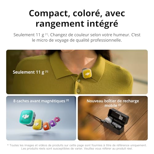 DJI Mic Mini 2 (1 TX + 1 RX Mobile + boîtier de Recharge), Micro Cravate sans Fil pour iPhone 17/16/15 et Android/Tablette/PC, prêt à l’Emploi, Batterie 24h, ultraléger, vlog, Diffusion en Direct