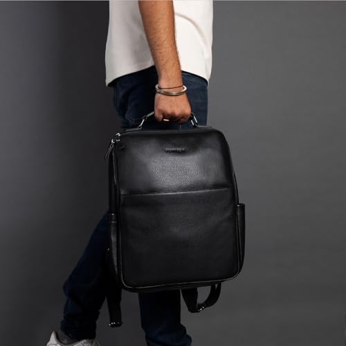 Image of BROWN BEAR BB Havana Laptop Backpack - Black Office Bag for Men, 15'' Compatible, Quick-Access Front Pocket, Unisex, Modern Design | Laptop bags for men office use