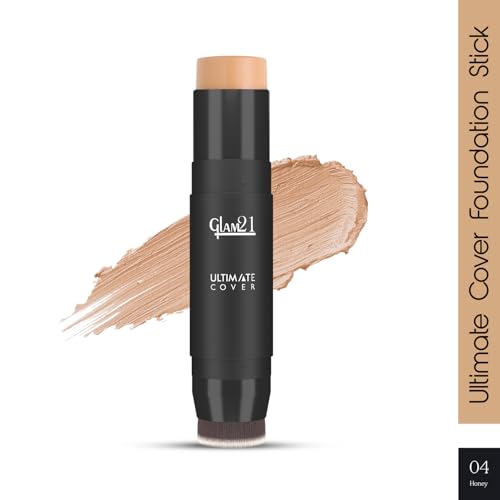 Image of Glam21 Ultimate Cover Foundation Stick | Face Foundation Stick with In-Built Brush | WaterProof, Long Lasting Formula & Natural Matte Finish | For All Skin Tone | 8gm| 04-Honey