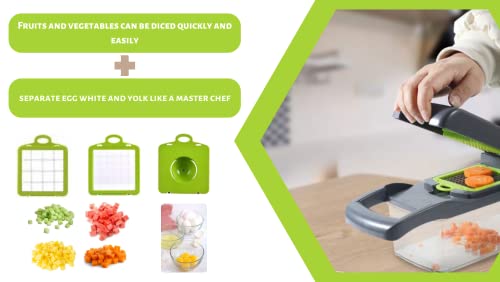 Vegetable Chopper, Slicer, Cutter, Dicer - Multi-Functional 13-In-1 Stainless Steel Kitchen Vegetable Slicer, Onion And Garlic Chopper With 8 Accessories Blades, Egg Separator Gray #TOP5