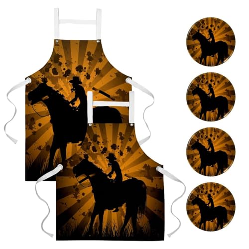Tablier de cuisine avec 4 broches motif cowboy multicolore lot de 2 taille unique