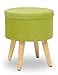N A Taboret z miejscem do przechowywania z lnu i litego drewna, pudełko do przechowywania z pokrywą, zdejmowany, podnóżek, podnóżek, stołek, stołek, stołek, stołek, okrągły, wielofunkcyjny, mały do salonu, sypialni (zielon