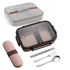 YBOBK HOME Lekbestendige Bento Box, 2 compartimenten roestvrijstalen lunchbox met geïsoleerde lunchtas en draagbare…