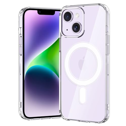 Gueche Coque pour iPhone 14 Plus, compatible avec MagSafe, protection militaire, anti-jaunissement, résistante aux chocs magnétiquement - Transparente
