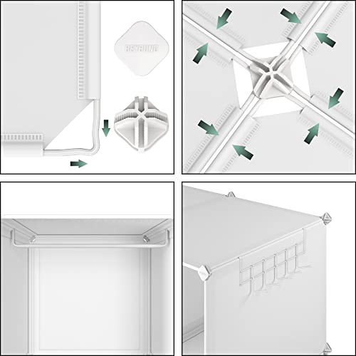JOISCOPE Portable Wardrobe for Bedroom Storage Organizer Closet with Clothes Hanging Rail, Deeper Cube Combination Armoire Modular Cabinet for Clothes Shoes Toys, White (12-cube) - Image 6