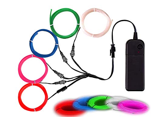 Image of MaxLax EL Wire, Noise Reduction Neon Light 5 in 1 Meter (red,White,Blue,Green,Pink), Electroluminescent Wire for Halloween Decoration, Christmas Party, DIY Decoration