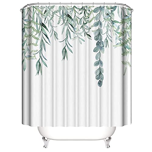 Muuyi Shower Curtain, Green Shower Curtains For Bathroom, 3D Printing Washable Waterproof Cloth Plant Leaf Fabric Shower Curtain With 12 Hooks 72 X 72 Inches (Willow) #TOP4