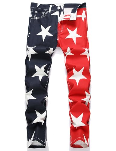 Men Stars Print Jeans Y2K Slim Straight Pants