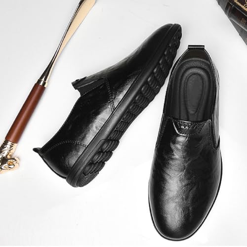 Men's Black Genuine Leather Slip On Flat Penny Loafers Classic Comfort Pointed Toe Soft Sole Casual Business Derby Shoes for Work Party Wedding Dress3