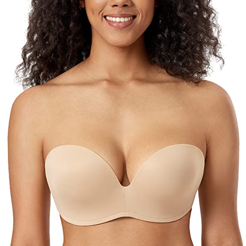 Image of DELIMIRA Women's Strapless Bra Plunge Push Up for Big Busted Seamless Slightly Lined Support Lift Plus Size Invisible