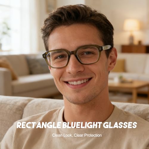 Image of Dollger Blue Light Glasses Men Vintage Thick-Framed Rectangle Non-Prescription, For Computer,Gaming, Phone Use