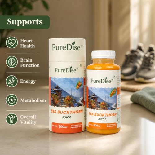 Image of Puredise Himalayan Sea Buckthorn Berry Juice 300 ml - Natural Vitamin C, Omega 3 6 7 9, Antioxidants For Immunity, Skin Glow & Gut Health - Makes 50 Glasses - Lab Tested