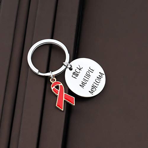 CENWA Multiple Myeloma Awareness Red Ribbon Gift Fuck Multiple Myeloma Keychain Cancer Warrior Support Gift3
