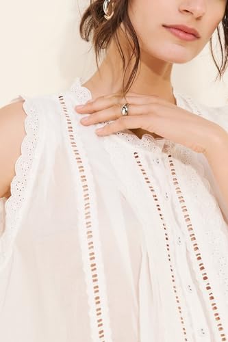 Women Boho Lace Trim Tank top Sleeveless Button Down Front Tie Lace Babydoll Tops Flowy Crop Top Beach Vacation Tops3