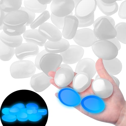 Image of Landical 1.8 Inch 100 Pcs Large Glow in The Dark Rocks Garden Stones Night Guide Pebbles Outdoor Fish Tank Rocks Aquarium Gravel Luminous Stones for Walkway Yard Succulent Plant Decor (White)