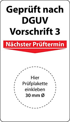 Grundplakette Geprüft nach DGUV Vorschrift 3, 100 Stück, 70 x 40 mm, Vinylfolie, selbstklebend, Grundetikett für Prüfplaketten Cover