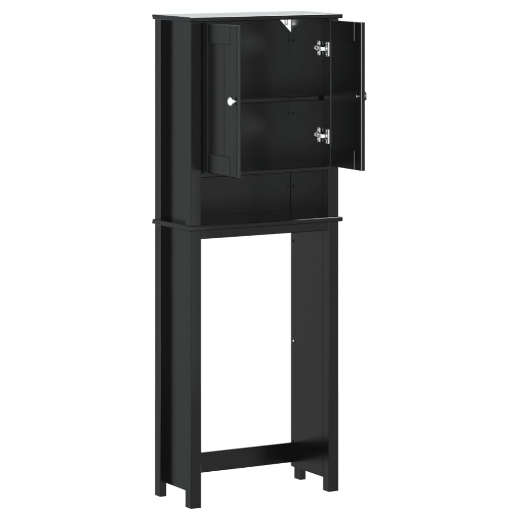 SYDE Mobile per WC Berg in legno massello, nero, 60 x 27 x 164,5 cm | 3 ripiani, pino naturale, resistente all'acqua, salvaspazio in piccoli bagni