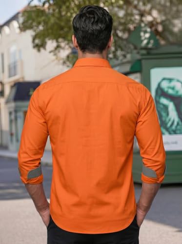 Image of Men's Cotton Blend Shirt with Solid Long Sleeves Spread Coller Neck Regular Fit Single Chest Pocket and Standard Length | Cotton Casual Shirt for Man